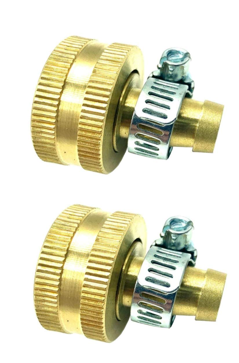[Australia - AusPower] - BRUFER 5022H Brass Female Garden Hose Thread Swivel With 1/2" Barb x 3/4"GHT, Includes Stainless Steel Clamps - Pack of 2 Complete Fittings with Clamps 