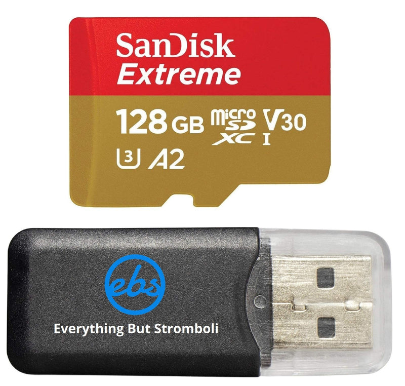 [Australia - AusPower] - SanDisk Extreme V30 A2 128GB MicroSD Memory Card 4K SDXC Works with DJI Mavic Mini Drone Flycam Bundle with (1) Everything But Stromboli Micro Card Reader 