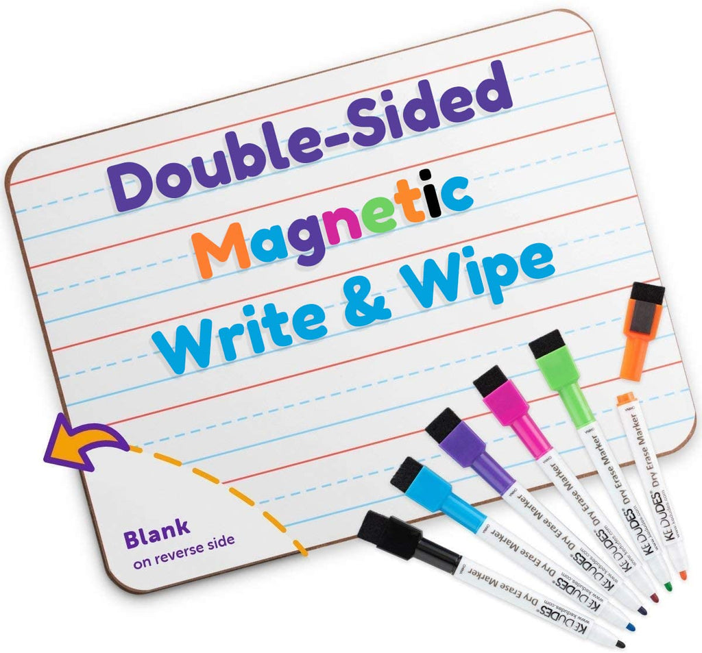 [Australia - AusPower] - Quality Ruled Dry Erase Lapboard – Double-Sided Magnetic Whiteboard with Lines and Blank Surface for Kids Learning, Math, Writing – Student, Teacher, Homeschool Supplies – 6 Magnetic Markers (9x12") Double Sided - Magnetic 