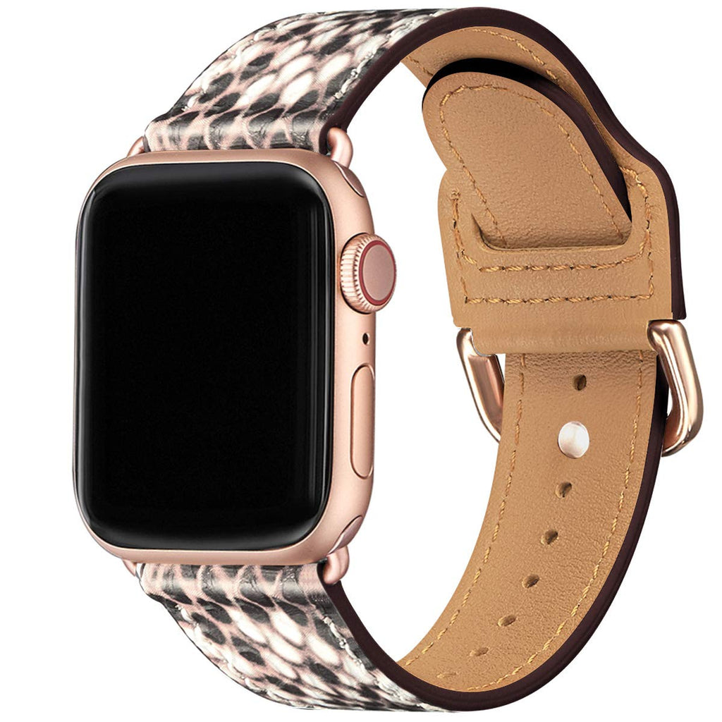 [Australia - AusPower] - POWER PRIMACY Bands Compatible with Apple Watch Band 38mm 40mm 42mm 44mm, Grain Leather Christmas Watch Strap Compatible for Men Women iWatch Series 6 5 4 3,SE SnakePrint/Rosegold 