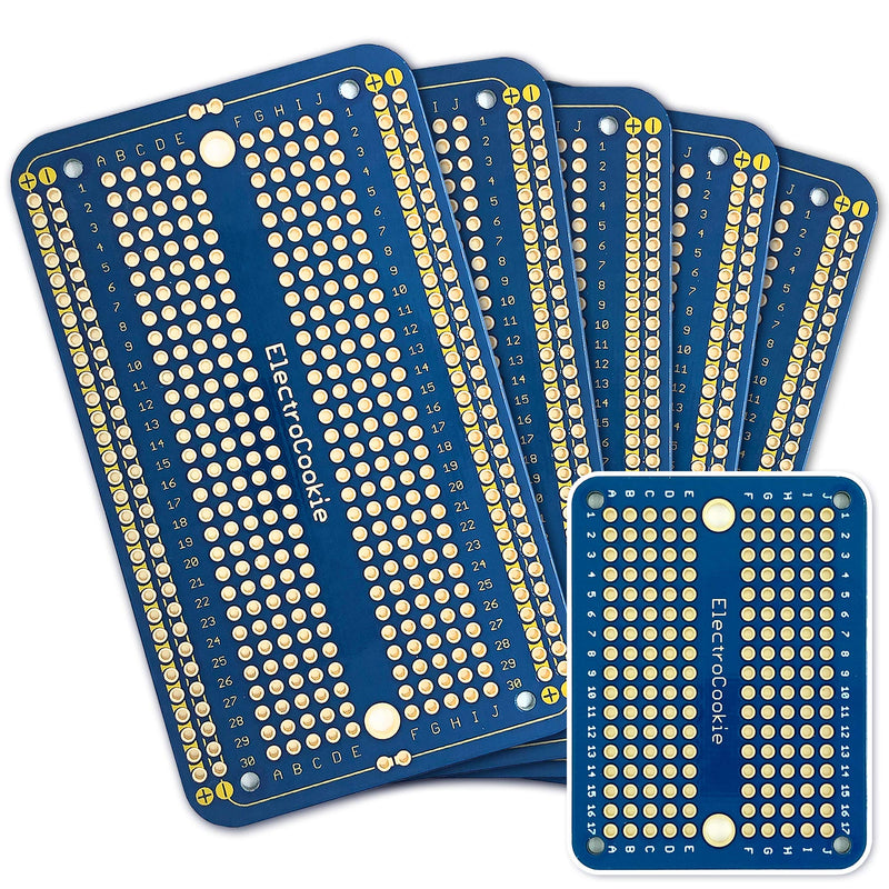 [Australia - AusPower] - ElectroCookie Solderable Breadboard PCB Board for Electronics Projects Compatible for DIY Arduino Soldering Projects, Gold-Plated (5 Pack + 1 Mini Board, Blue) 1.Blue 