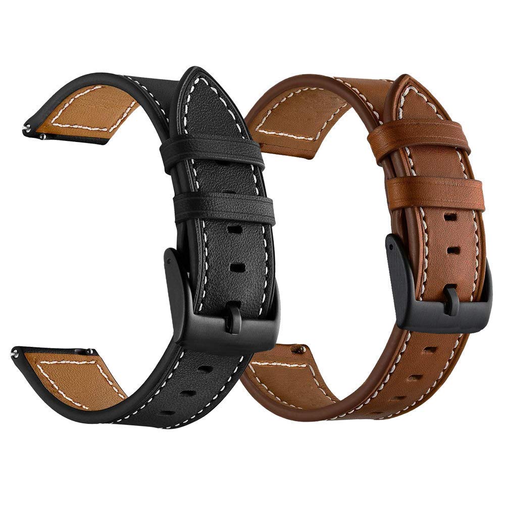 [Australia - AusPower] - LDFAS Compatible for Vivoactive 4 Bands, Leather 22mm Watch Strap with Black Metal Buckle Compatible for Garmin vivoactive 4 (45mm)/ Venu 2 45mm Smartwatch, Brown+Black (2 Pack) 