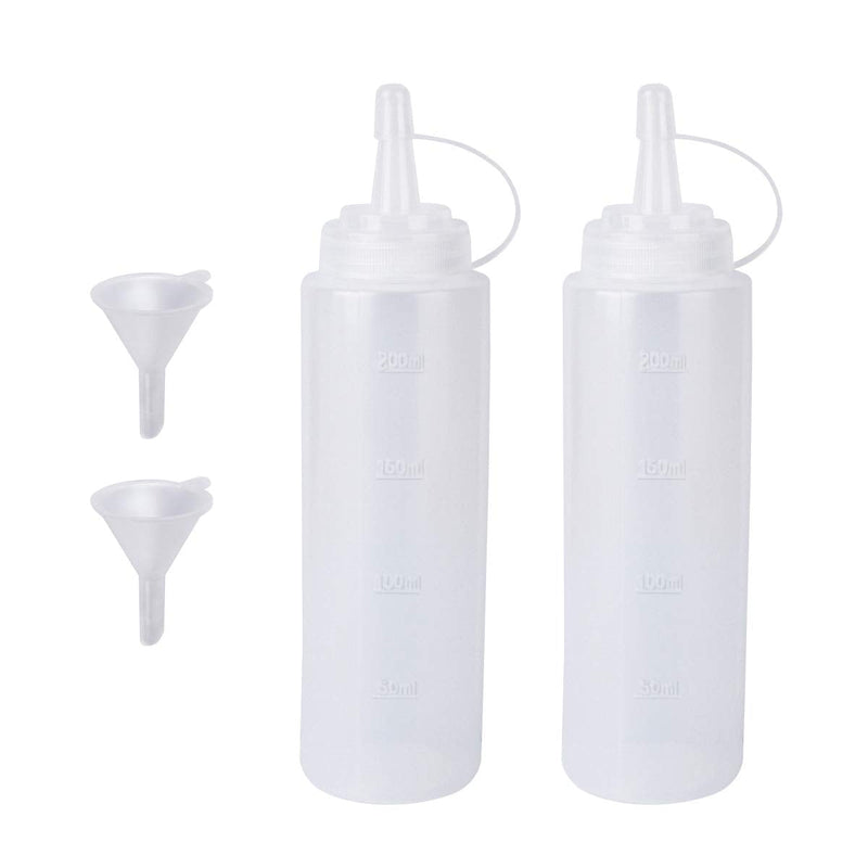 [Australia - AusPower] - Ketchup Dispenser Condiment Squeeze Bottles, Katfort 2PCS 8 oz Plastic Sauce Squirt Bottle with Cap Lids and Funnel, Pancake Squirt Bottles for Sauces Liquids Mustard BBQ Dressing Pancake Art 8oz 