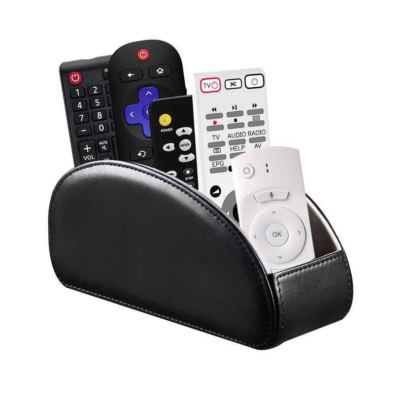 [Australia - AusPower] - BLIENCE Leather Remote Control Holder,Armchair TV Remote Caddy for Table,5 Compartments,Office Supplies Desk Organizer,Storage Box for TV Stick,DVD, Blu-Ray, Media Player, Heater Controllers A-Black Small 