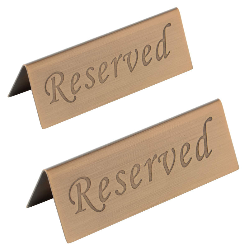 [Australia - AusPower] - Reserved Sign - 10 Year's Use Stainless Steel Tabletop Sign Desk Top Stand Tent Sign for Restaurants,Weddings,Events -Double Sided - 4.7 by 1.6 Inch - Set of 2 (Copper) Gold 