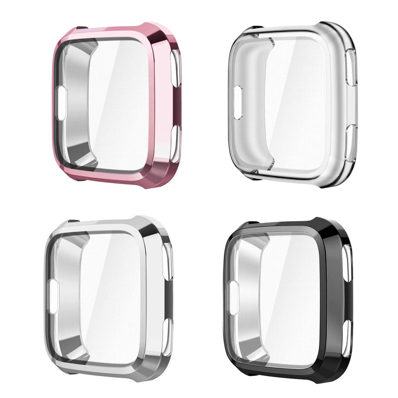 [Australia - AusPower] - [4-Pack] Fintie Case Compatible with Fitbit Versa, Soft TPU Plated Screen Protector Rugged Cover All-Around Protective Bumper Shell Compatible with Fitbit Versa Smartwatch 