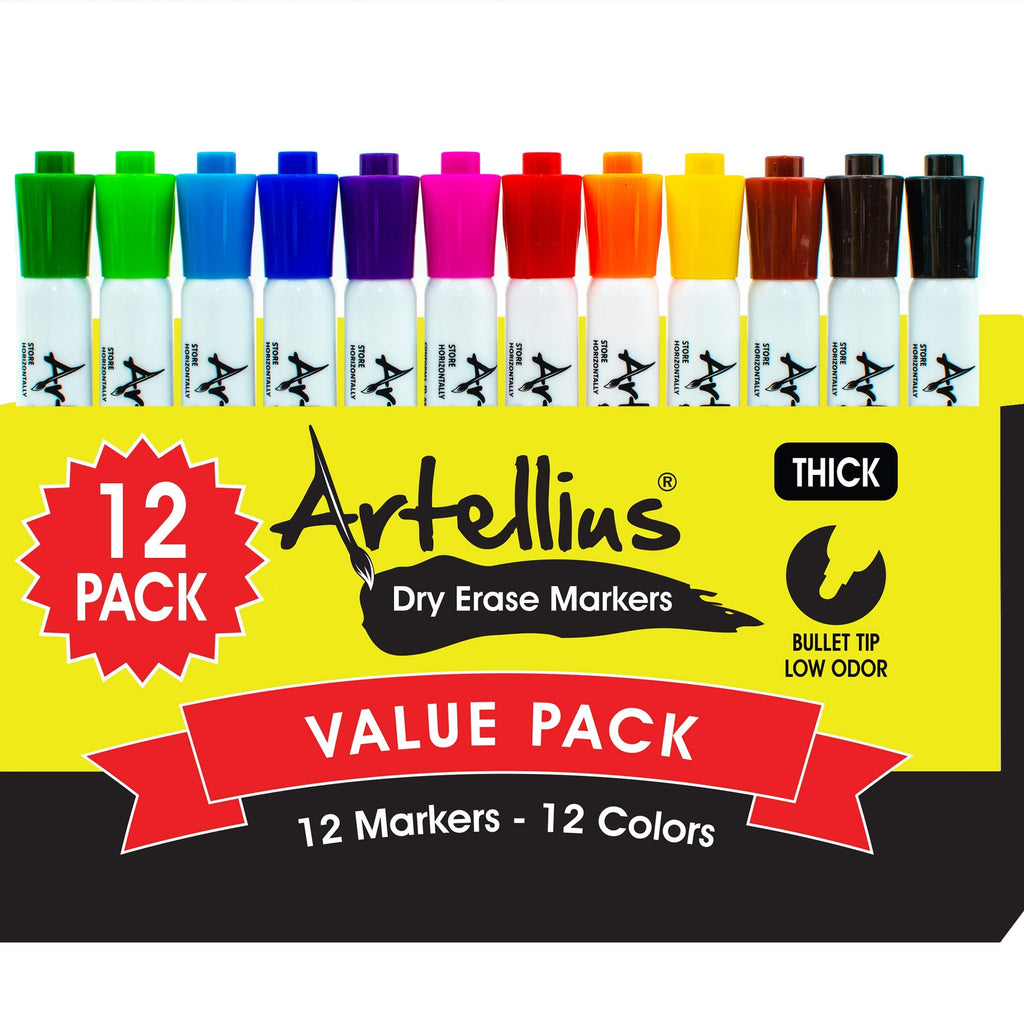 [Australia - AusPower] - Dry Erase Markers (12 Pack of Assorted Colors) Thick Barrel Design - Perfect Pens For Writing on Whiteboards, Dry-Erase Boards, Mirrors, Windows, & All White Board Surfaces 