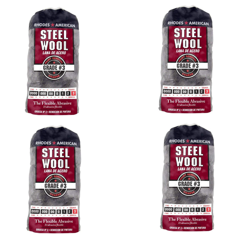 [Australia - AusPower] - Steel Wool, 12 pad, Coarse Grade #3, Rhodes American, Paint Removal - 4 Pack 