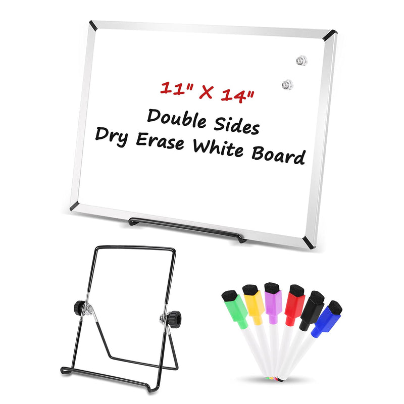 [Australia - AusPower] - White Board Small, Dry Erase Board for Kids, Double Sided, 11 x 14 Inches, Magnetic Whiteboard with 6 Markers, 2 Magnet pins, 4 Tapes and 1 Stand… 11"X14"with Stand 