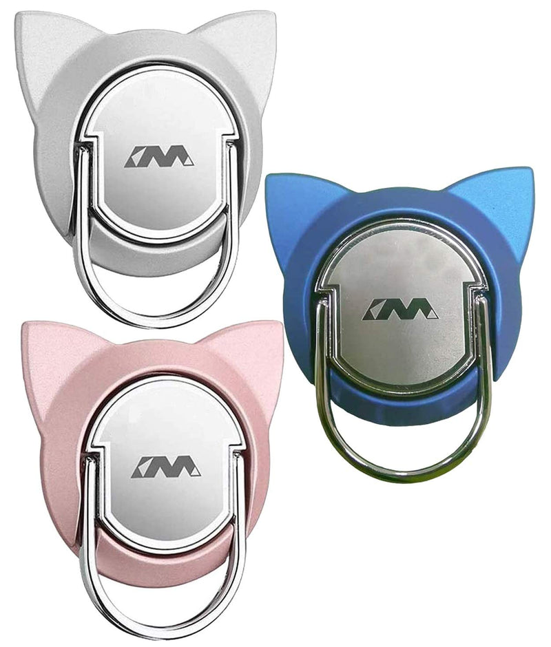[Australia - AusPower] - Cat Phone Ring Holder for Magnetic Car Mount,Fwaytech Metal Ring Finger Grip Knob Kickstand for Smartphones,3Pack Blue/Rose Gold/Silver (Cat) Cat 