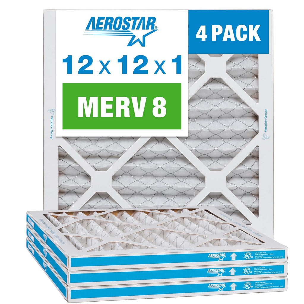 [Australia - AusPower] - Aerostar 12x12x1 MERV 8 Pleated Air Filter, AC Furnace Air Filter, 4 Pack (Actual Size: 11 3/4" x 11 3/4" x 3/4") 