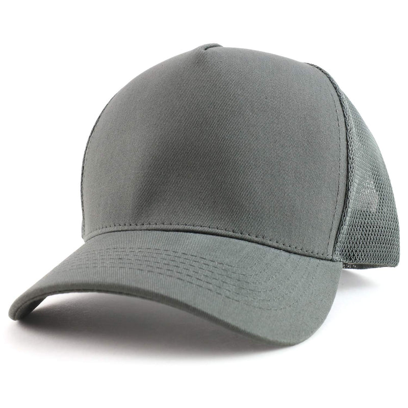 [Australia - AusPower] - Trendy Apparel Shop Oversized Big 5 Panel Cotton Mesh Back Trucker Baseball Cap One Size Dark Grey 