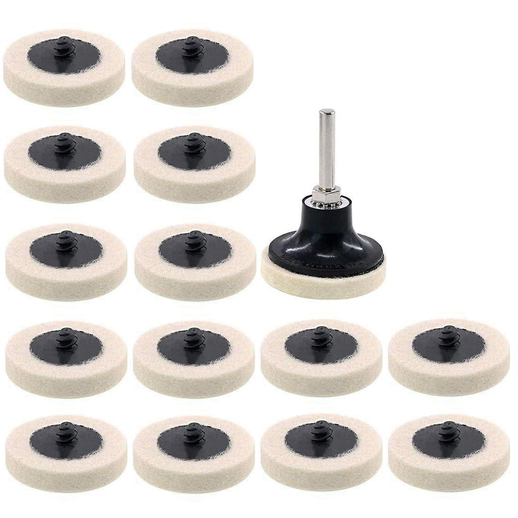 [Australia - AusPower] - 2 Inch Compressed Wool Fabric QC Disc Polishing Buffing Pads Wheels Disc Pad Holder with 1/4" Shank Perfect for Cleaning Polishing Sanding Projects 16 