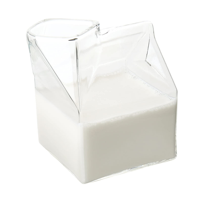[Australia - AusPower] - Glass Milk Carton, Kawaii Aesthetic Clear Cup, Cute Mini Creamer Container - Small Gift Choice Pack of 1(Clear) 