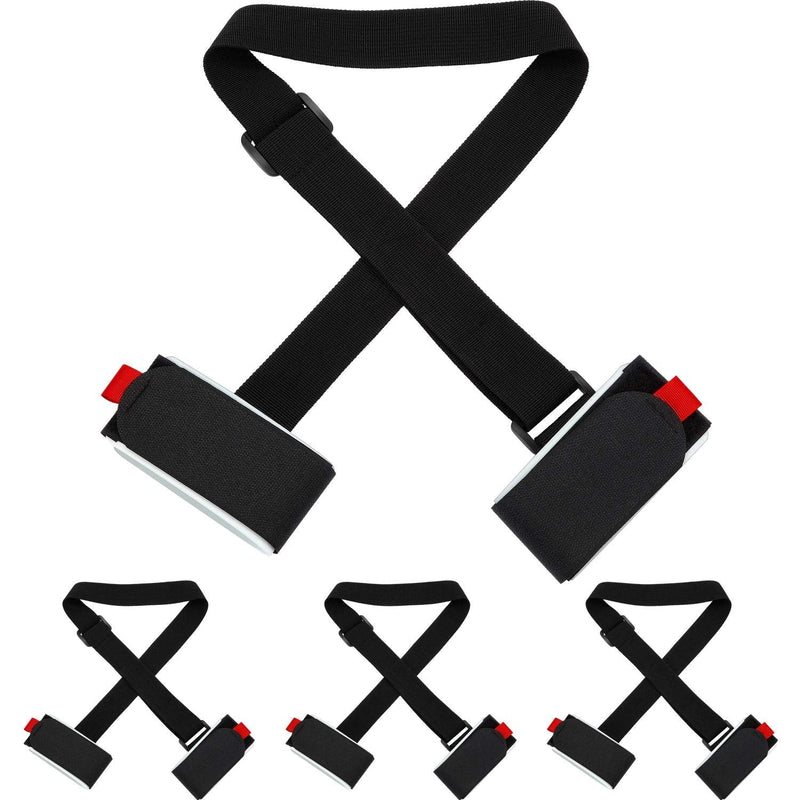 [Australia - AusPower] - Strong and Thick Ski Straps 4 Packs Ski Carrier Strap Adjustable Shoulder Carrier Lash Handle Straps with Cushioned Fastener Tape Strap Loop for Adults Kids (Black) 
