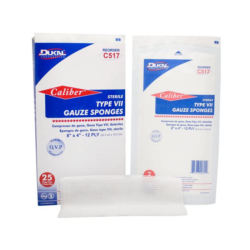 [Australia - AusPower] - Dukal Type VII Gauze Sponges 8" x 4". Pack of 50 Sterile Wound Pads 12-ply. Sterile 100% Сotton Gauze Sponges, Wound Care Dressing Pads for Cleaning, Prepping. Wound Care Gauze Bandages, C517 8x4 Inch (Pack of 50) 