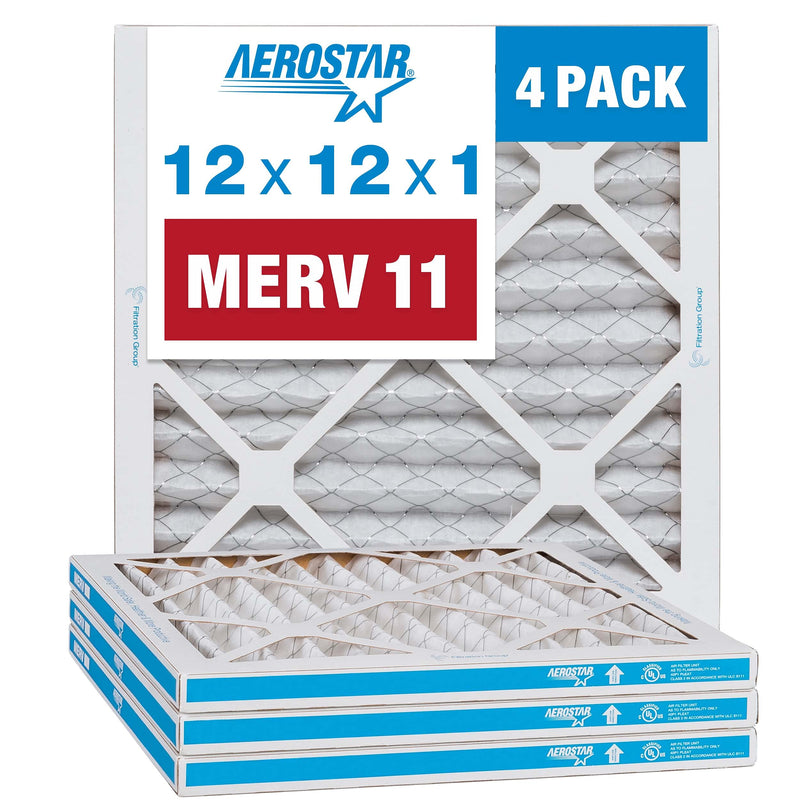 [Australia - AusPower] - Aerostar 12x12x1 MERV 11 Pleated Air Filter, AC Furnace Air Filter, 4 Pack (Actual Size: 11 3/4"x11 3/4"x3/4") 