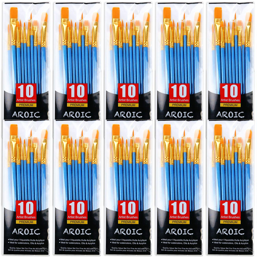 [Australia - AusPower] - Painting Brush Set, 10 Packs /100 Pieces, Nylon Brush Head, Suitable for Oil and Watercolor, Perfect Suit of Art Painting, Best Gift for Painting Enthusiasts. Paintbrush 100P 
