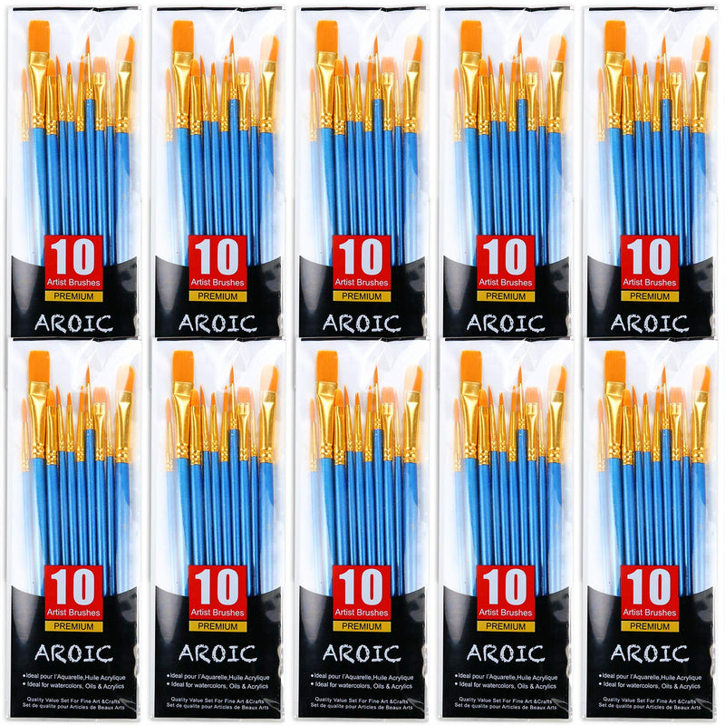 [Australia - AusPower] - Painting Brush Set, 10 Packs /100 Pieces, Nylon Brush Head, Suitable for Oil and Watercolor, Perfect Suit of Art Painting, Best Gift for Painting Enthusiasts. Paintbrush 100P 