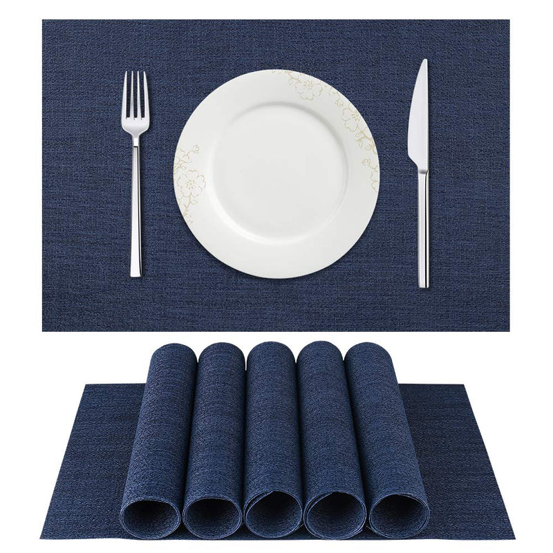 [Australia - AusPower] - DACHUI Placemats, Crossweave Woven Vinyl Non-Slip Insulation Placemat Washable Table Mats Set of 6 (Dark Blue) Dark Blue 6pc 