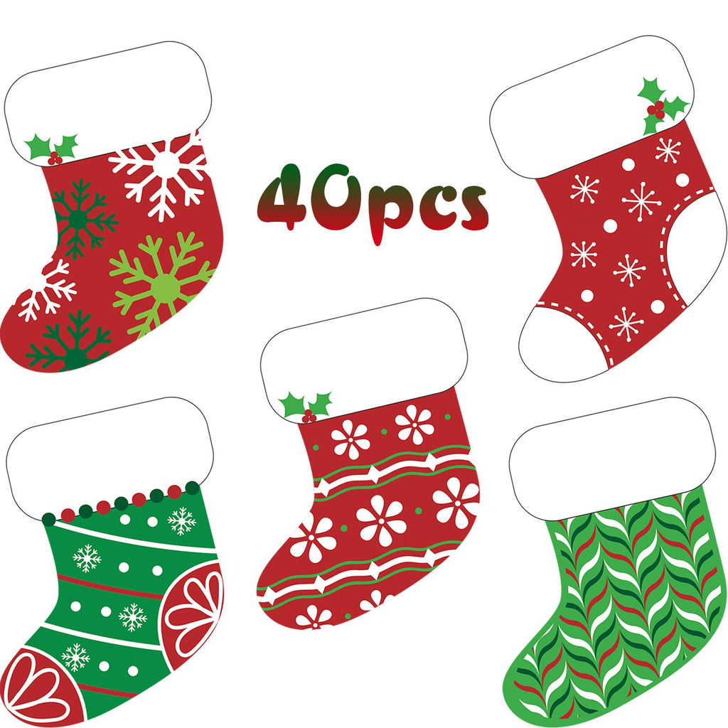 [Australia - AusPower] - 40 Pieces Mini Colorful Christmas Stocking Cut-Outs Assorted Xmas Stocking Cut-Outs with Glue Point Dots for Winter Bulletin Board Classroom School Christmas Candy Party Decorations, 5.9 x 5.9 Inch 