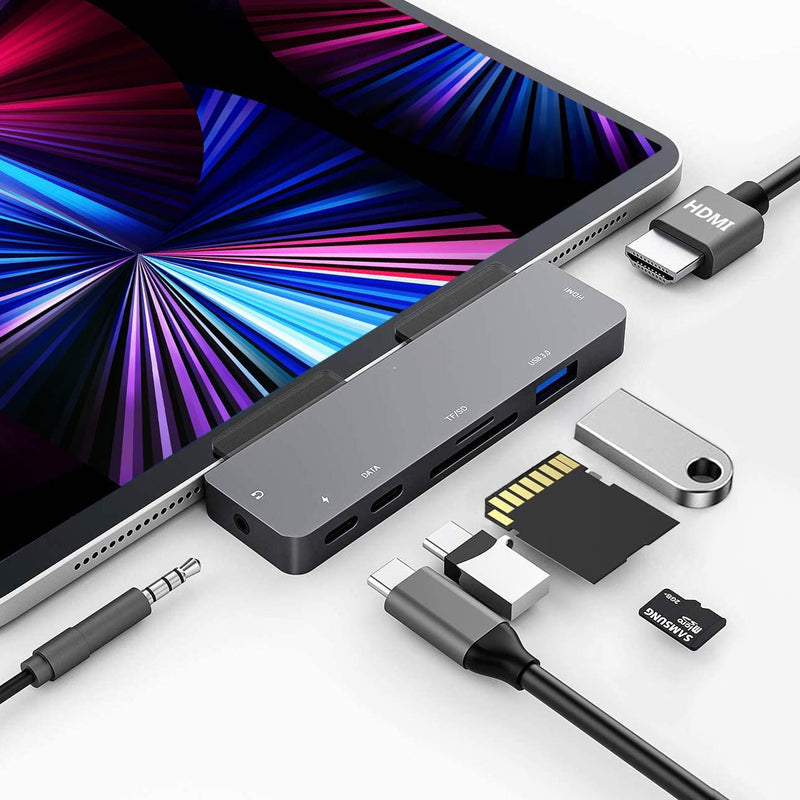 [Australia - AusPower] - Adapter for iPad Pro USB C Hub for iPad Pro 11 12.9 2021 2020 2018,iPad Air 4/iPad Mini 6,7 in 1 USB C Hub with 4K HDMI,3.5mm Jack,USB3.0,USB C PD&Data,SD/TF Card Slot,iPad docking station accessories 