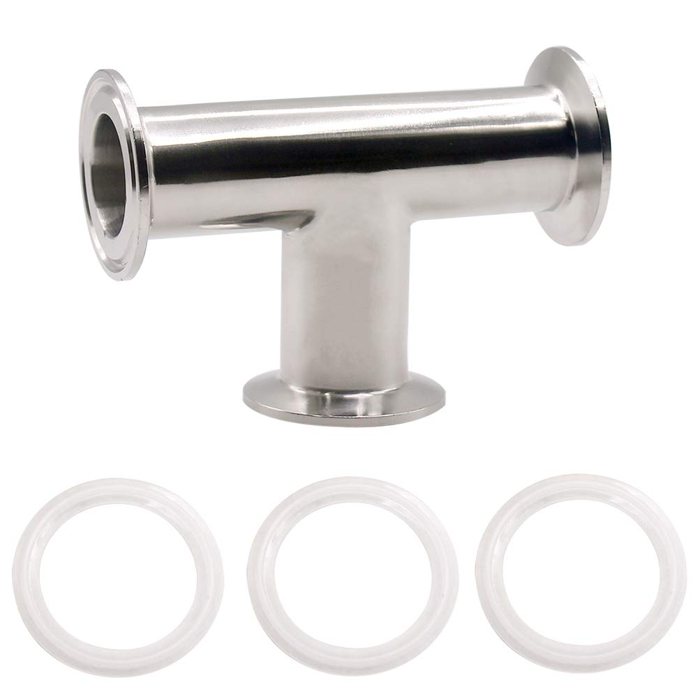 [Australia - AusPower] - DERNORD Clamp Tee 3 Way Stainless Steel 304 with 3 Silicone Gaskets Fits 1.5" Tri Clamp, 38mm Pipe OD Sanitary Fittings (1.5 inch) 1.5 Inch 