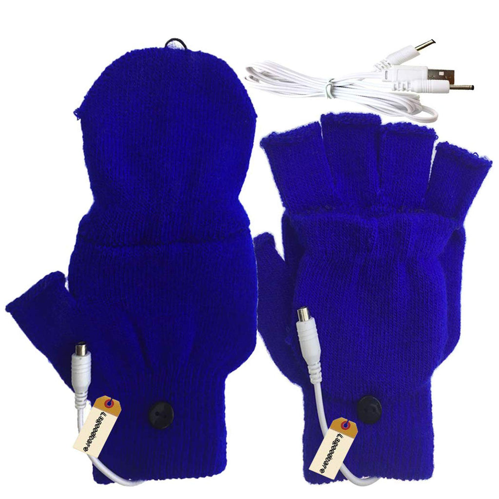 [Australia - AusPower] - Lsgoodcare Blue USB Full & Half Finger Heating Knitting Wool Hands Warm Gloves, Winter USB Powered Heated Glove for Women Girls, Men Boys USB Glove Hand Warmers Great for Christmas 