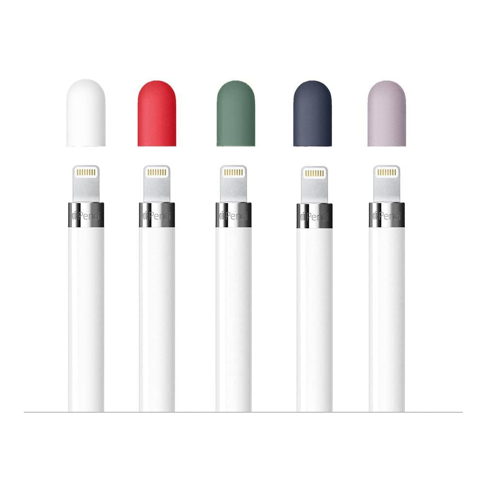 [Australia - AusPower] - CoBak Replacement Cap for Apple Pencil - Silicone Protective Cap Cover for Apple Pencil 1st Generation (5 Pack) White/Red/Dark Blue/Purple/Green 