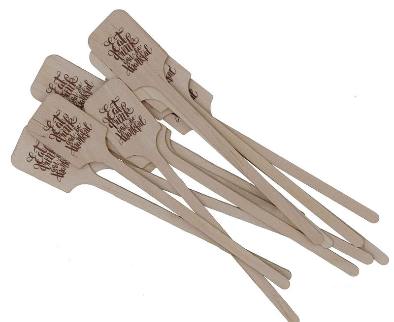 [Australia - AusPower] - Perfect Stix - Cocktail 6 SQ-B-Eat Drink Thankful-50 6" Wooden Cocktail/Drink Stirrers with Thanksgiving Print"Eat Drink and be Thankful" Brown - Pack of 50ct 