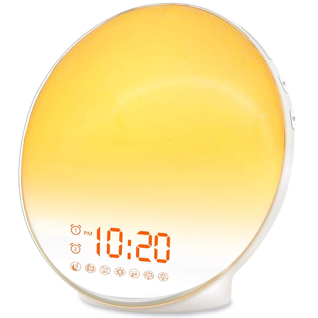 [Australia - AusPower] - Wake Up Light Sunrise Alarm Clock for Kids, Heavy Sleepers, Bedroom, with Sunrise Simulation, Sleep Aid, Dual Alarms, FM Radio, Snooze, Nightlight, Daylight, 7 Colors, 7 Natural Sounds, Ideal for Gift White 