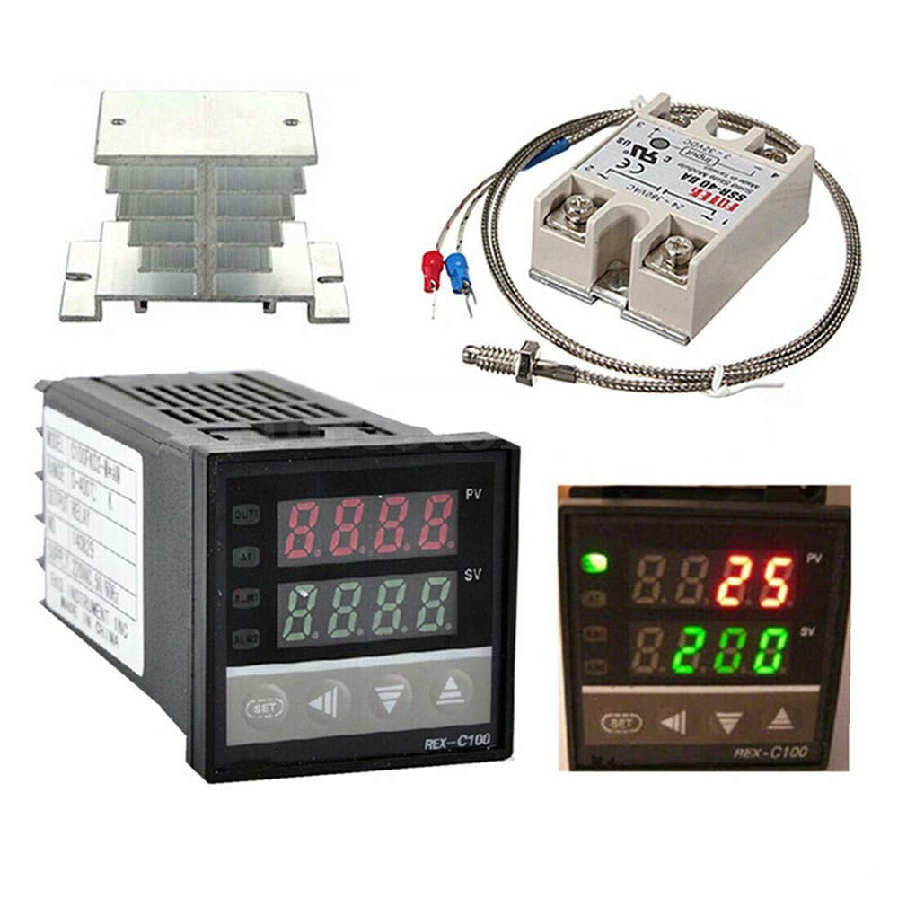 [Australia - AusPower] - Digital PID Temperature Controller REX-C100 REX C100 Thermostat + SSR Relay+ K Thermocouple Thread Probe+Heat Sink 