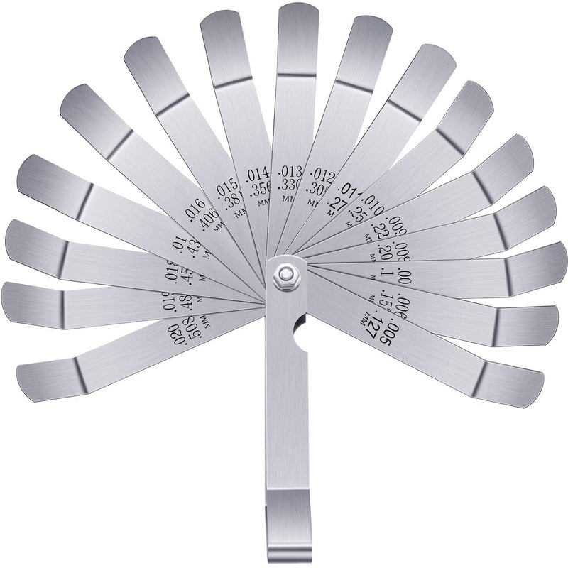 [Australia - AusPower] - Stainless Steel Feeler Gauge Dual Marked Metric and Imperial Measuring Tool (0.005/0.127-0.02/0.508 mm, 16 Blades) 