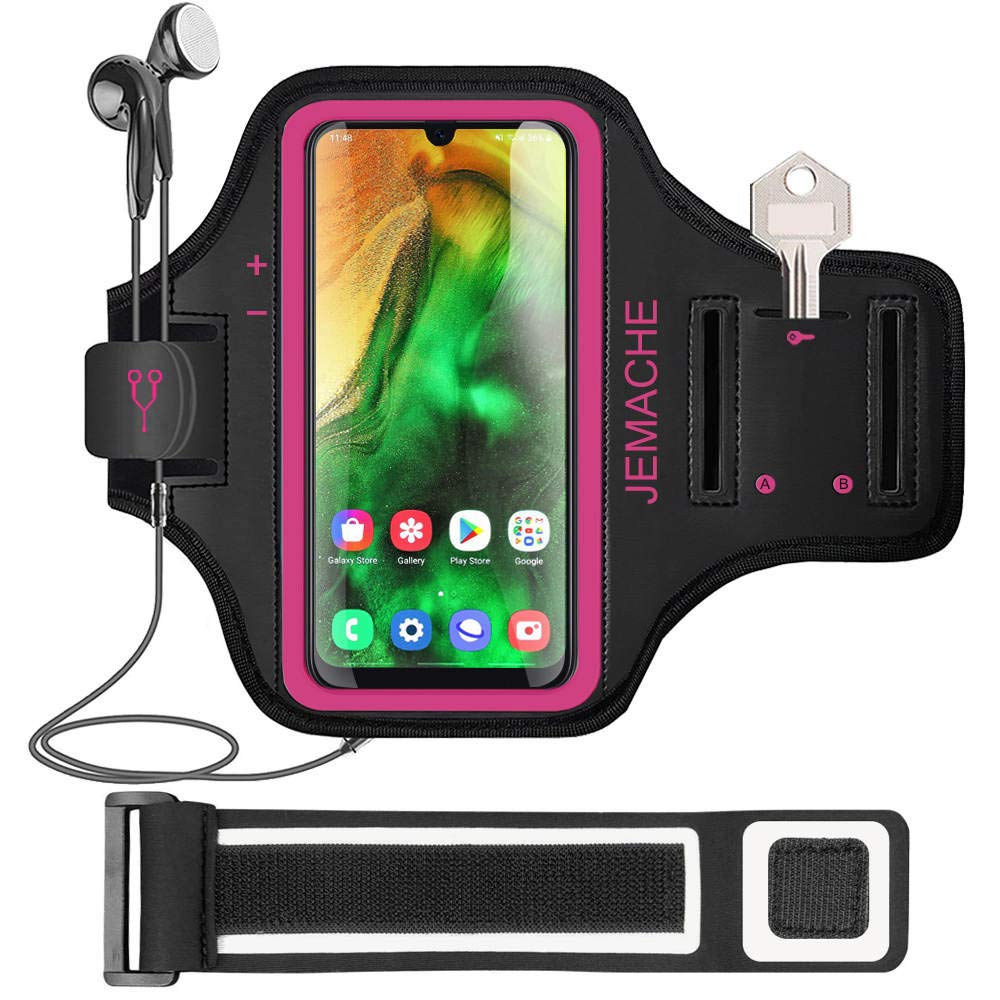 [Australia - AusPower] - Galaxy A52 A51 A50 A20 Armband, JEMACHE Water Resistant Gym Running Workouts Exercises Arm Band for Samsung Galaxy A20 A50 A51 A52 5G with Card Holder (Rosy) Rosy 