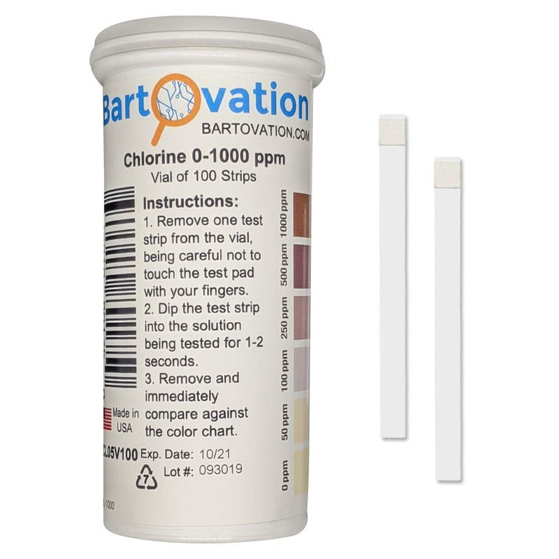 [Australia - AusPower] - Free Chlorine/Bleach Test Strips, 0-1000 ppm [Vial of 100 Strips] 