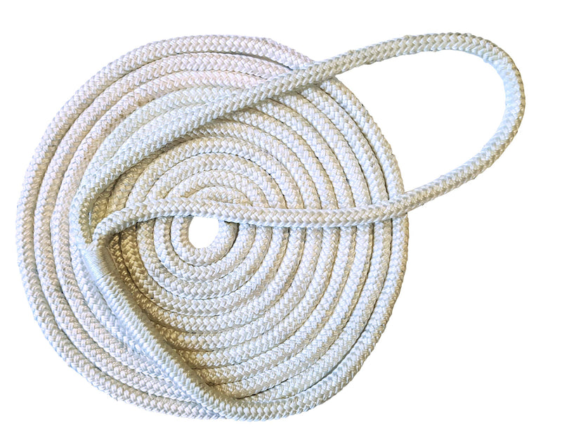 [Australia - AusPower] - Tommy Docks 15 ft Dock Line with 4,400 lb Break Strength - 3/8 in Thick Double Braided Nylon Marine Rope Accessory - 12 in Eye Splice for Docking Boats and Yachts White 