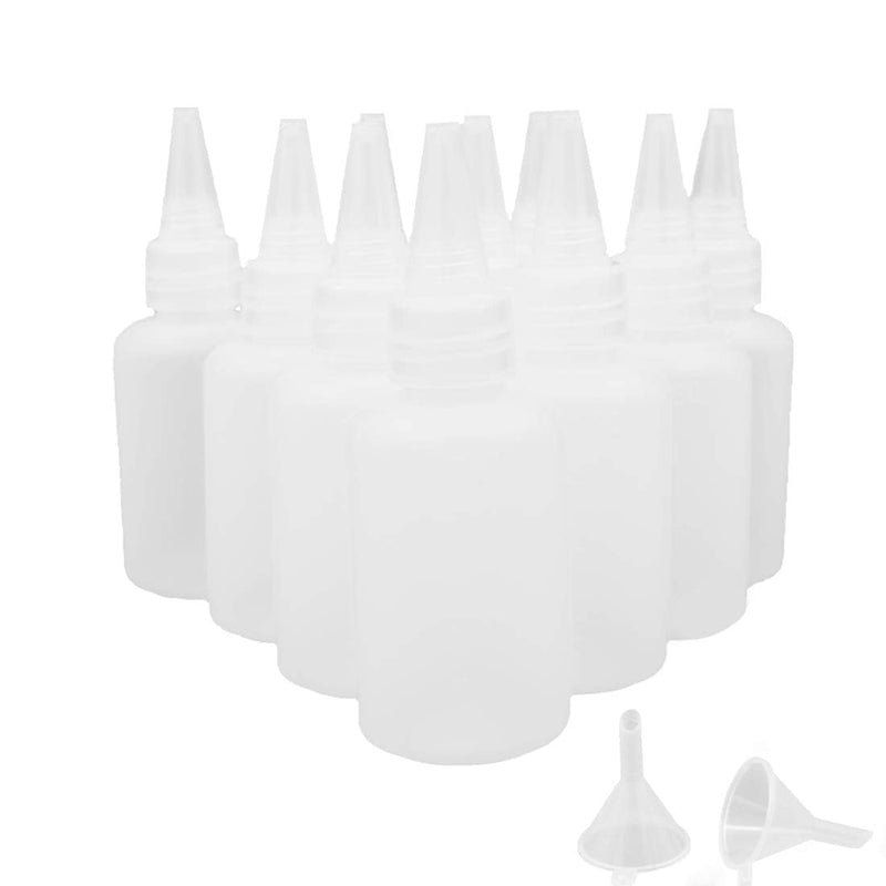 [Australia - AusPower] - 10pcs Clear Plastic Small Squeeze Bottles, 60ml/2oz Empty Squirt Bottle with Twist top Caps and 2pcs Mini Funnels for Sauce, Essential Oils, Liquids, Glue, Crafts 