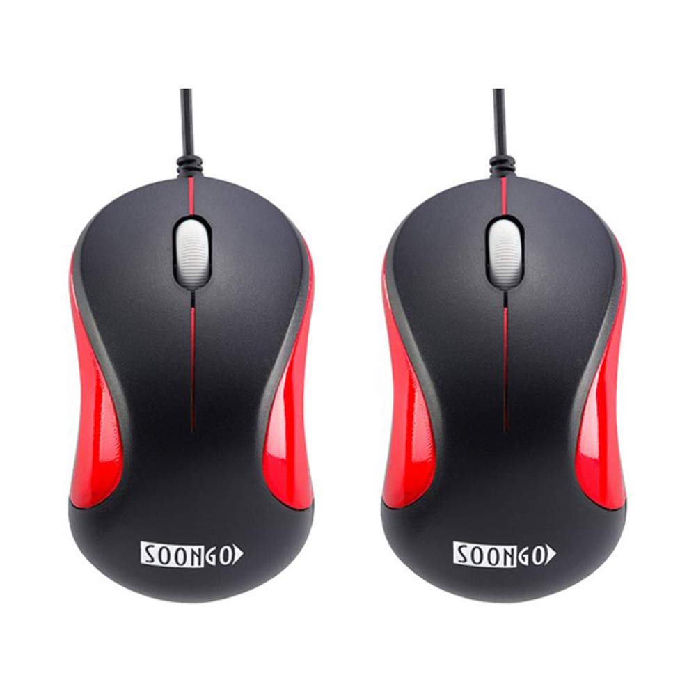 [Australia - AusPower] - USB Mouse 2 Pack for Laptop Computer Mouse Designed Ergonomic Optical Wired Mice for Office and Home use Compatible with Computer Laptop PC Desktop Windows 7/8/10/XP Vista and Mac Red Color by SOONGO RedDouble 