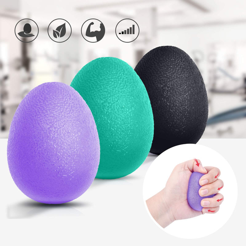 [Australia - AusPower] - Peradix Hand Grip Strength Trainer, Stress Relief Ball for Adults and Kids, Wrist Rehab Therapy Hand Grip Equipment Ball Squishy - Set of 3 Finger Resistance Exercise Squeezer Purple Green Black 