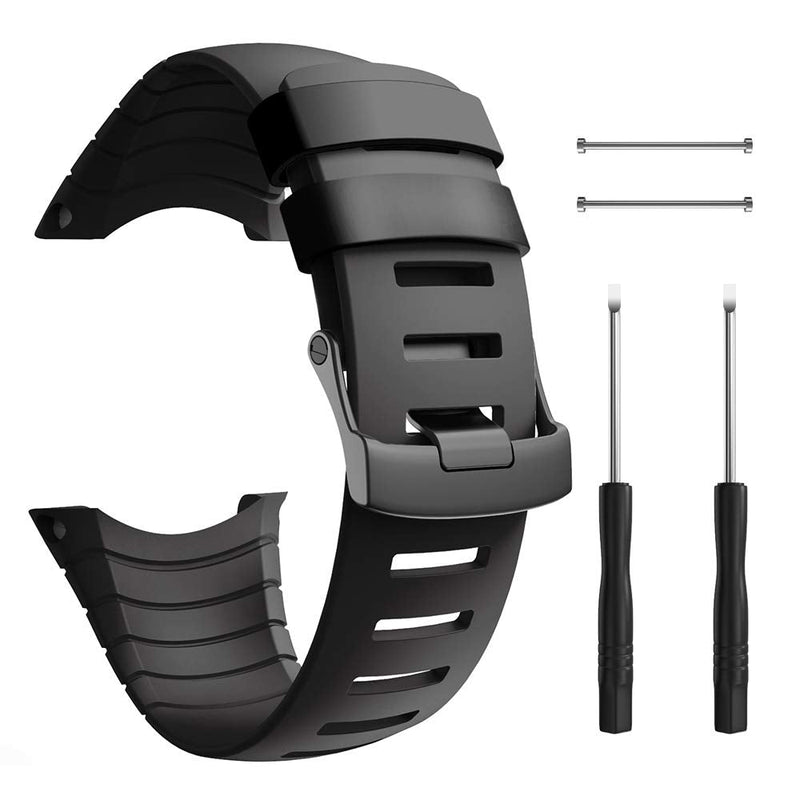 [Australia - AusPower] - ANCOOL Compatible with Suunto Core Watch Band,Soft TPU Replacement Strap Sport Wristband Metal Clasp for Suunto Core Fitness Smart Watch-Black Black 