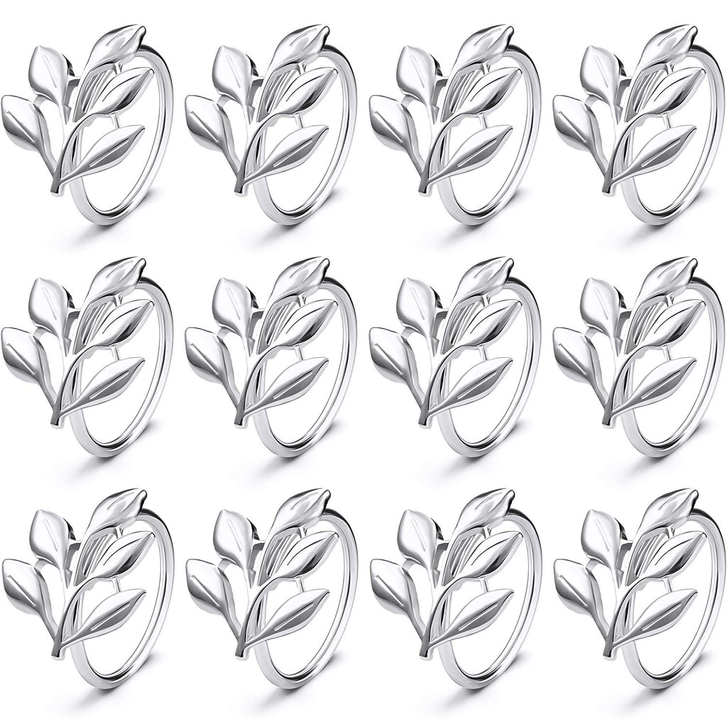 [Australia - AusPower] - WILLBOND Leaf Napkin Rings Holders Fall Party Napkin Rings for Christmas Thanksgiving Parties, Wedding Adornment, Table Decoration Accessories (Silver Leaf, 12) Silver 