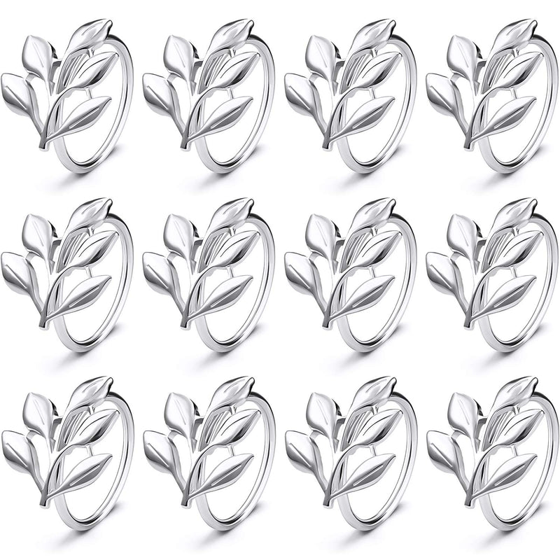 [Australia - AusPower] - WILLBOND Leaf Napkin Rings Holders Fall Party Napkin Rings for Christmas Thanksgiving Parties, Wedding Adornment, Table Decoration Accessories (Silver Leaf, 12) Silver 