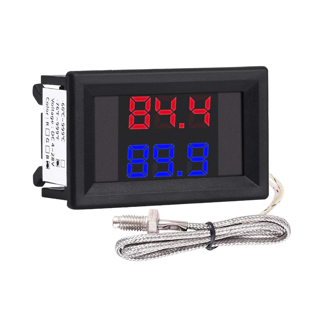 [Australia - AusPower] - Industrial Temperature Monitoring Meter, PEMENOL High and Low Temperature Dual Digital LED Display Thermocouple Thermometer with 0.5M K-Type Thermocouple Sensor Probe M6 for HVAC System Dual temperature display 