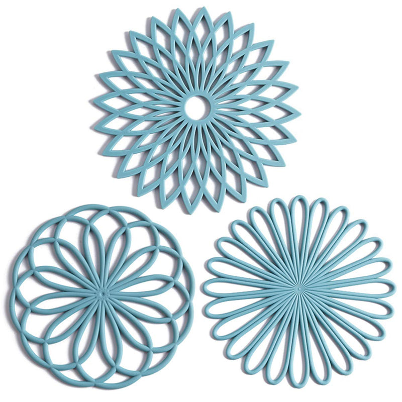 [Australia - AusPower] - Set of 3 Silicone Trivet Mat - Hot Pot Holder Hot Pads for Table & Countertop - Trivet for Hot Dishes - Non-Slip & Heat Resistant Modern Kitchen Hot Pads for Pots & Pans, Turquoise 