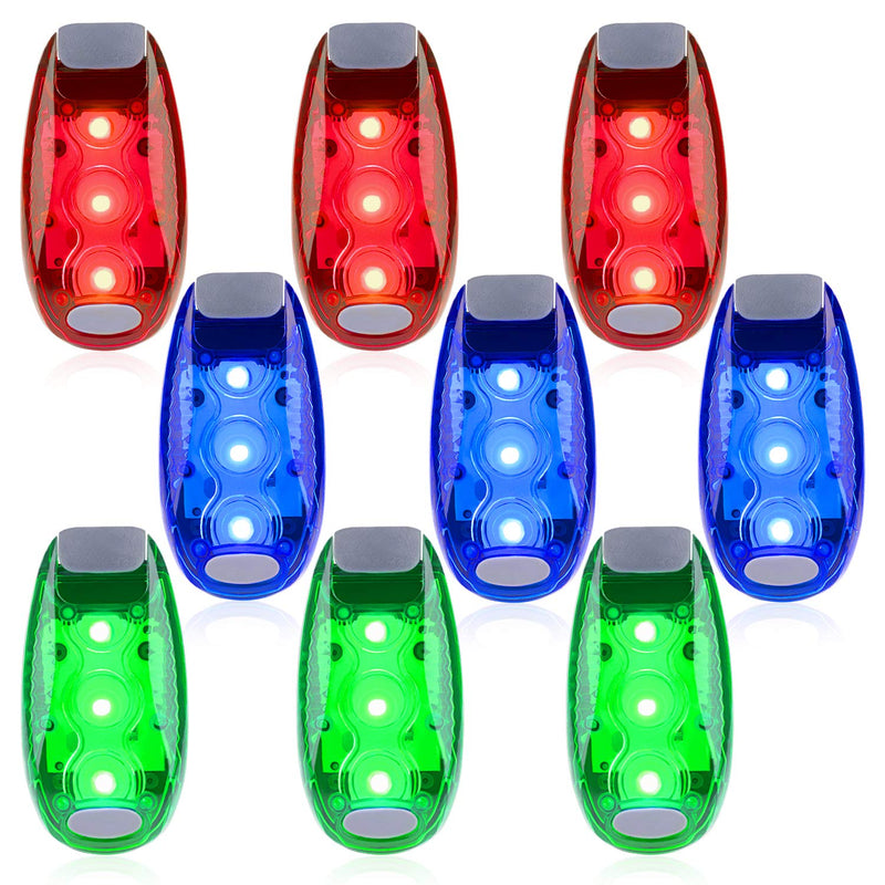 [Australia - AusPower] - 9 Pack Led Safety Light, Safety Light, High Visibility Strobe Running Lights Used For Bicycle, Walking Etc. Clip-On Running Lights Clip To Clothes Strap To Wrist, Bike Or Anywhere(Red/Blue /Green ) 