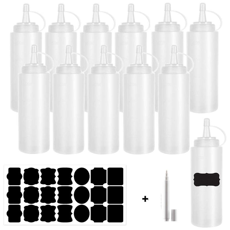 [Australia - AusPower] - 12 Pack 8 oz Plastic Squeeze Bottles Multipurpose Squirt Bottles for Ketchup,Barbecue,Sauces,Syrup,Dressings,Arts & Crafts Provide chalkboard labels,Chalk Marker 
