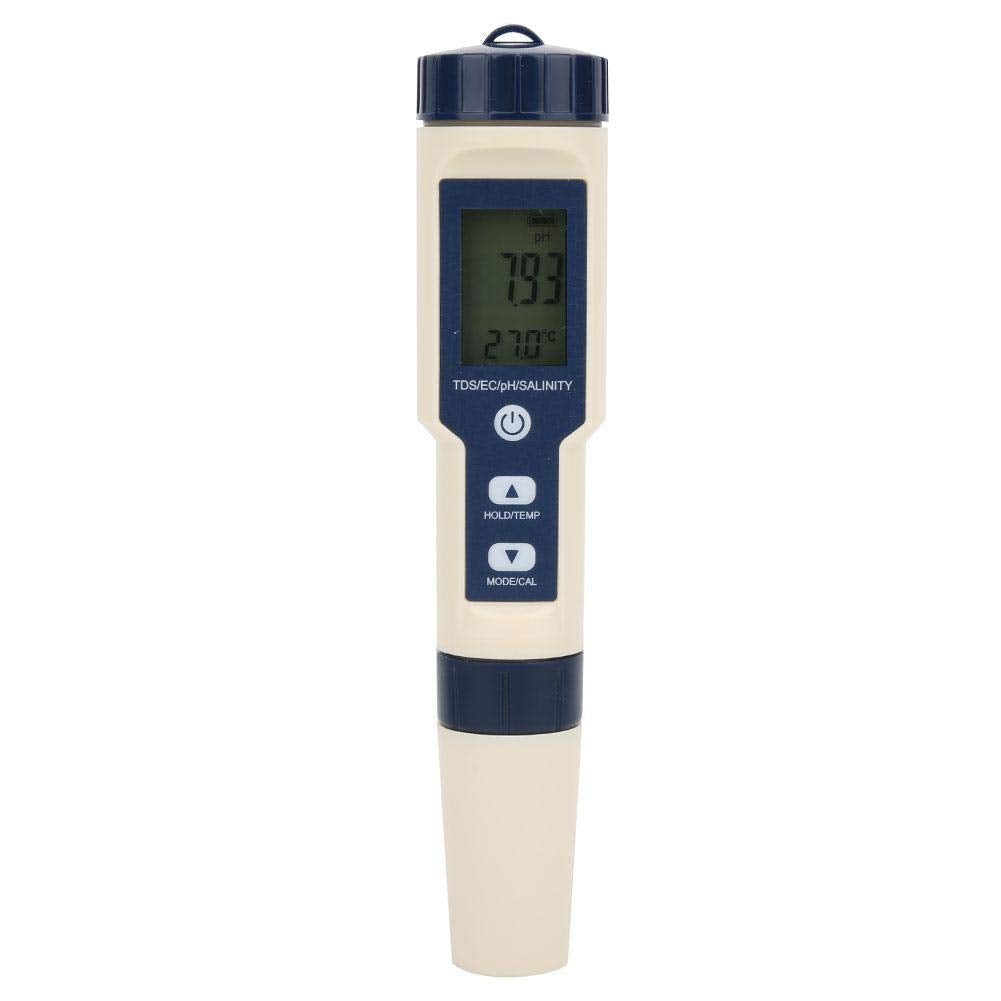 [Australia - AusPower] - Water Quality Tester 5 in 1 Water PH Salinity Total Dissolved Solids EC Temperature Test Pen Type Drinking Water Aquarium Hydroponics Testing Meter with Backlight 