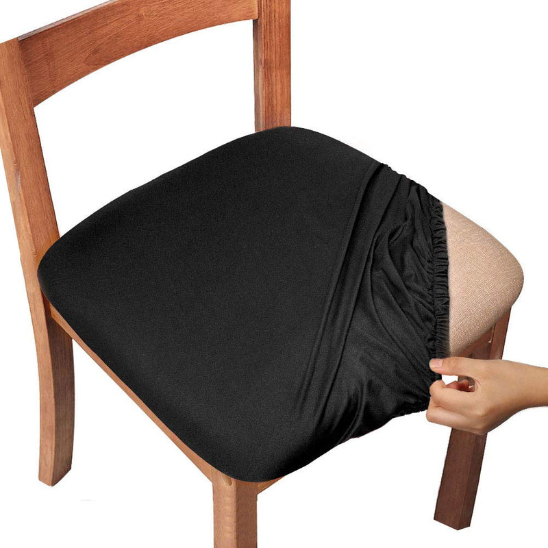 [Australia - AusPower] - Gute Chair Seat Covers, Dining Room Chair Seat Covers with Ties, Stretch Solid Chair Covers Protectors for Dining Room Kitchen Chairs (Set of 4, Black) Solid - 4PCS 