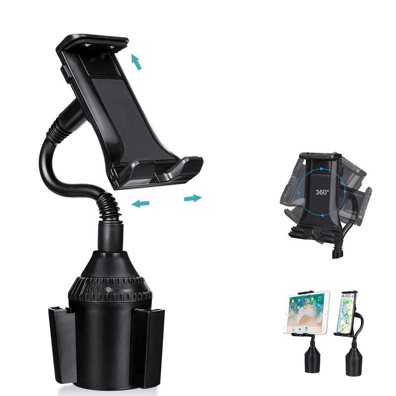 [Australia - AusPower] - MIAODAM 360° Swivel Cup Holder Phone Mount Universal Adjustable Cup Holder Car Mount for Cell Phone iPhone11/XR/XS /iPad/iPod from 4.7'' to 10.5'' black 