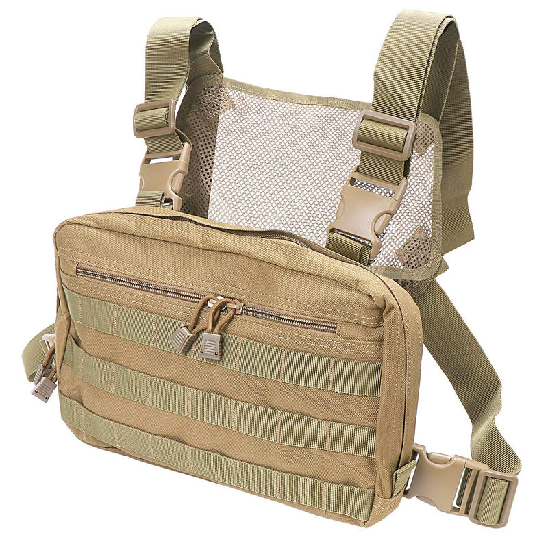 [Australia - AusPower] - abcGoodefg Tactical Chest Rig, Molle Radio Chest Harness Holder Holster Vest for Two Way Radio Walkie Talkies Tan 